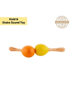 BRAINSMITH Swoora Wooden Maracas, Set Of 2 - Colourful Musical Instrument Rattle Toy For Baby And Kids (0-3 Years) - Non-Toxic, Hold And Shake Toy  - Image 2