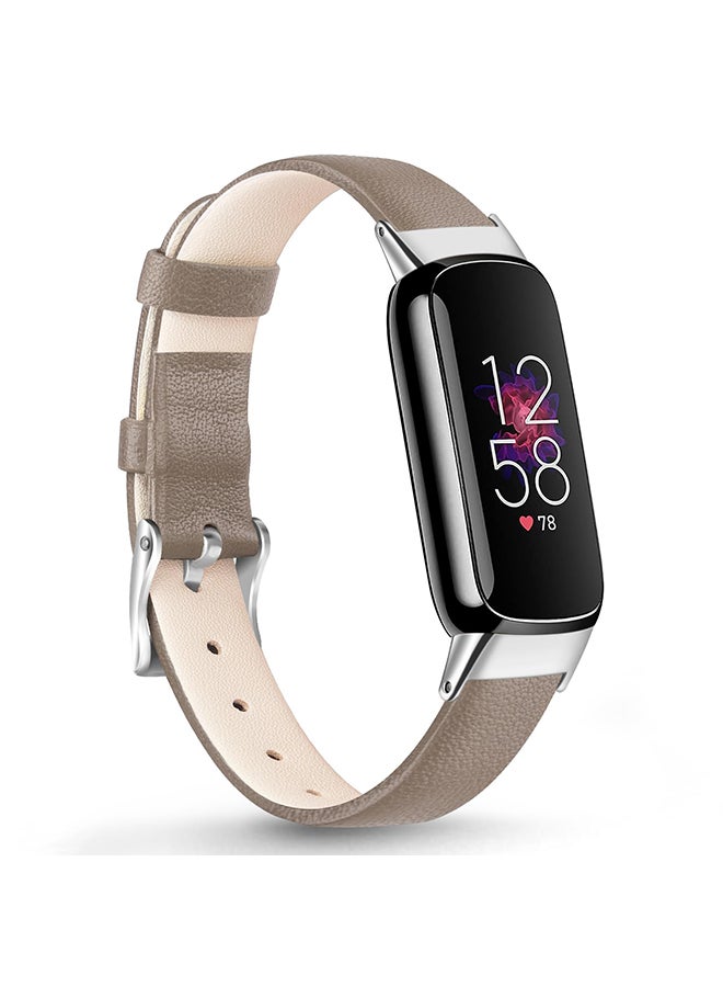 O Ozone Leather Strap For Fitbit Luxe Strap for Women Men, Soft Breathable Leather Sport Wristband Metal Classic Buckle Replacement Strap  - Light Brown - Image 1