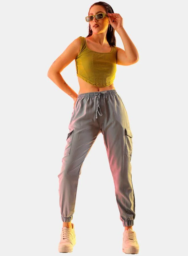 Freehand  Women Regular Fit Solid Mid-Rise Denim Cargo Joggers for Women | Best Price UAE