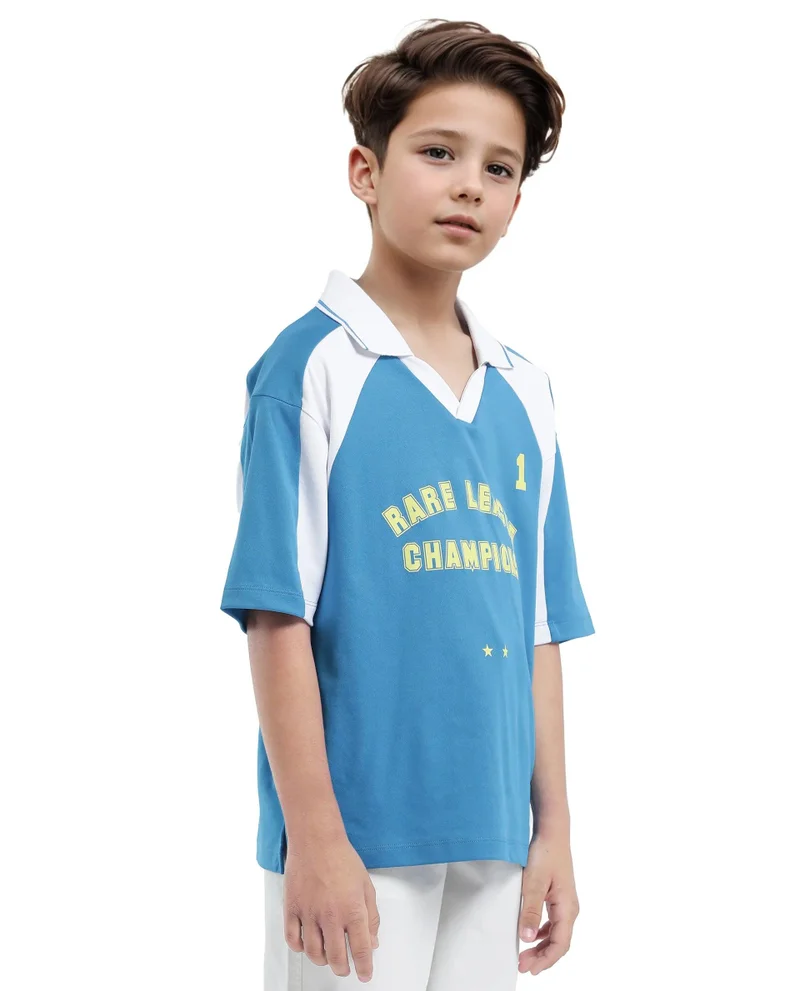 Rare Ones Rare Ones Kids Faze Blue Cotton Blend Half Sleeve Button Graphic Printed Boxy Fit Polo