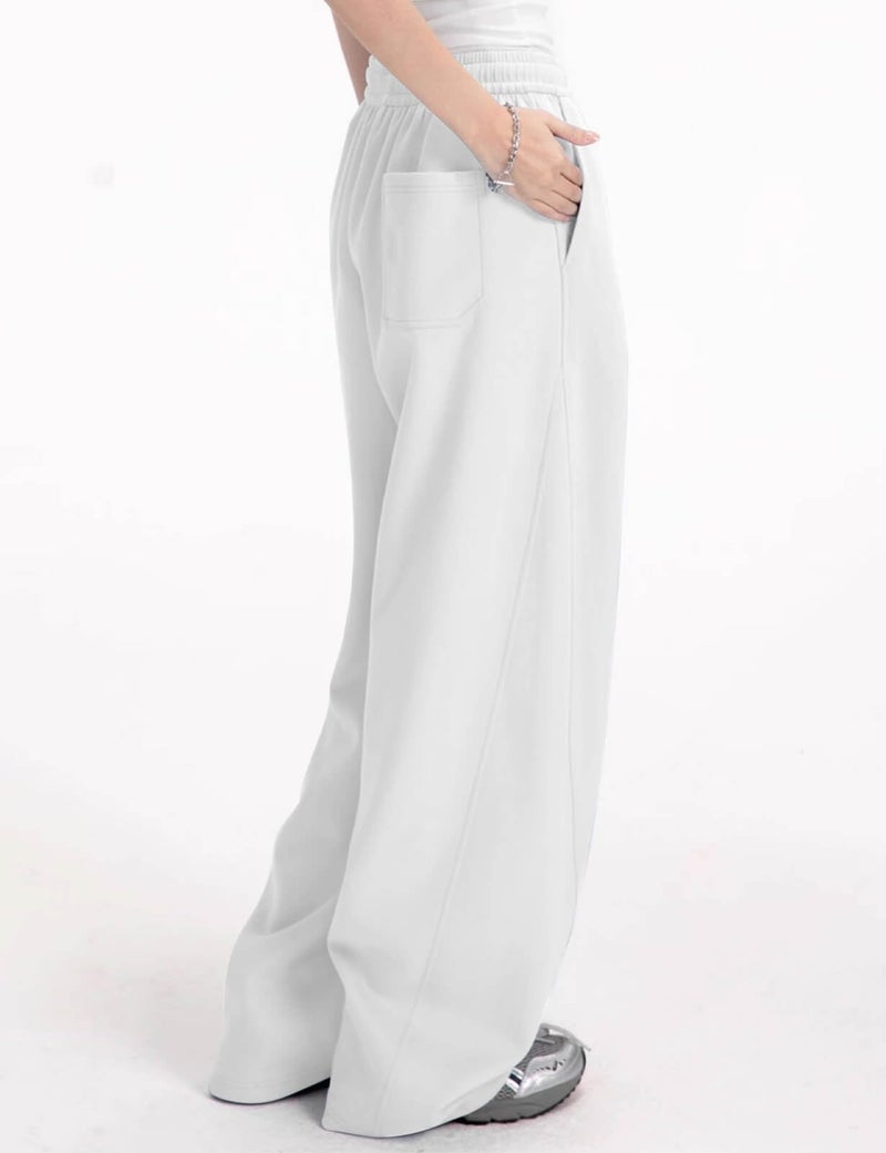 FACDIBY Women's Fleece Lined Barrel Sweatpants Baggy Casual Wide Leg Pants Drawstring Athletic High Waisted Lounge Sweats with Pockets White XS - Image 4
