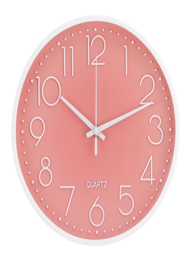 bakbrand Wall Clock 10 Inch Non-Ticking Silent Modern Simple Style Round Decor Clock Peach Pink Stereoscopic Dial Quartz Wall Clocks for Home/Office/School/Living Room/Bedroom/Kitchen - Image 1