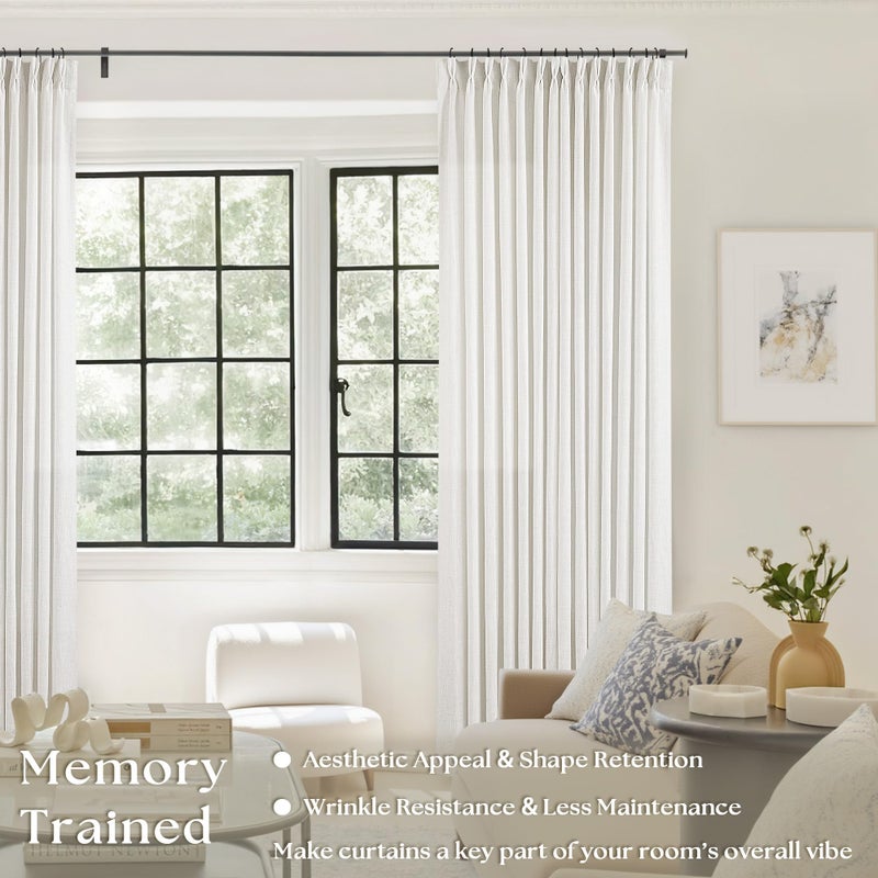 TWODRAPES Beige White Linen Curtains 108 Inches Long 2 Panels Set for Living Room Neutral Boho Thick Linen Textured Pinch Pleated Memory Shape Light Filtering Ceiling Semi Sheer Window Curtain Hook Rings Ivory - Image 2
