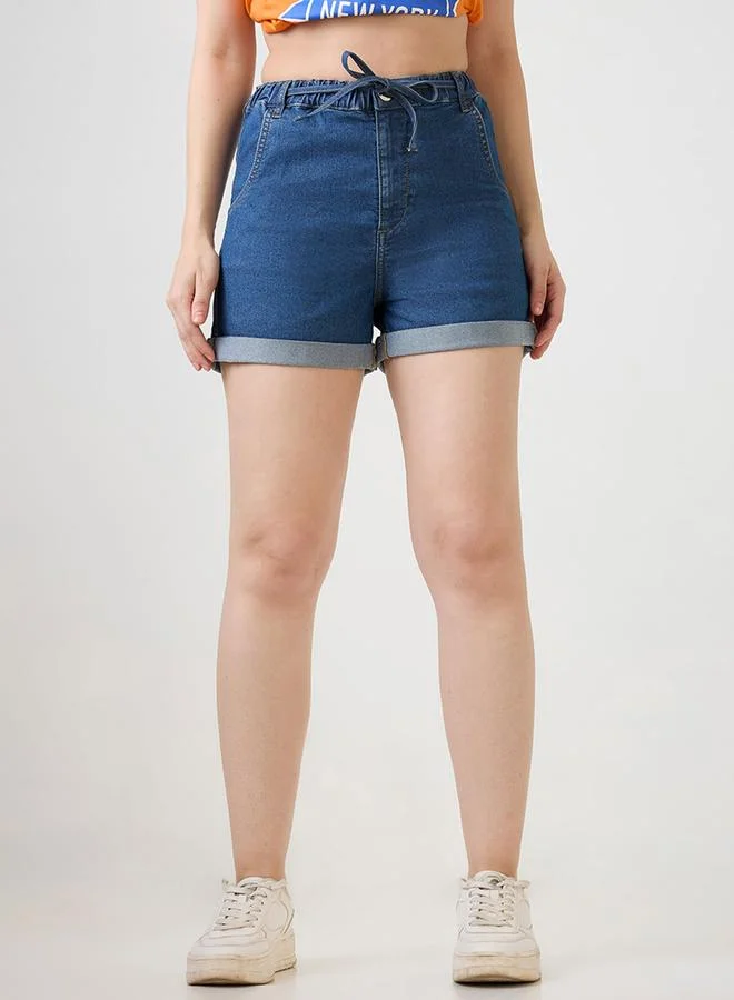 جلو باص شورت دنيم برباط خصر