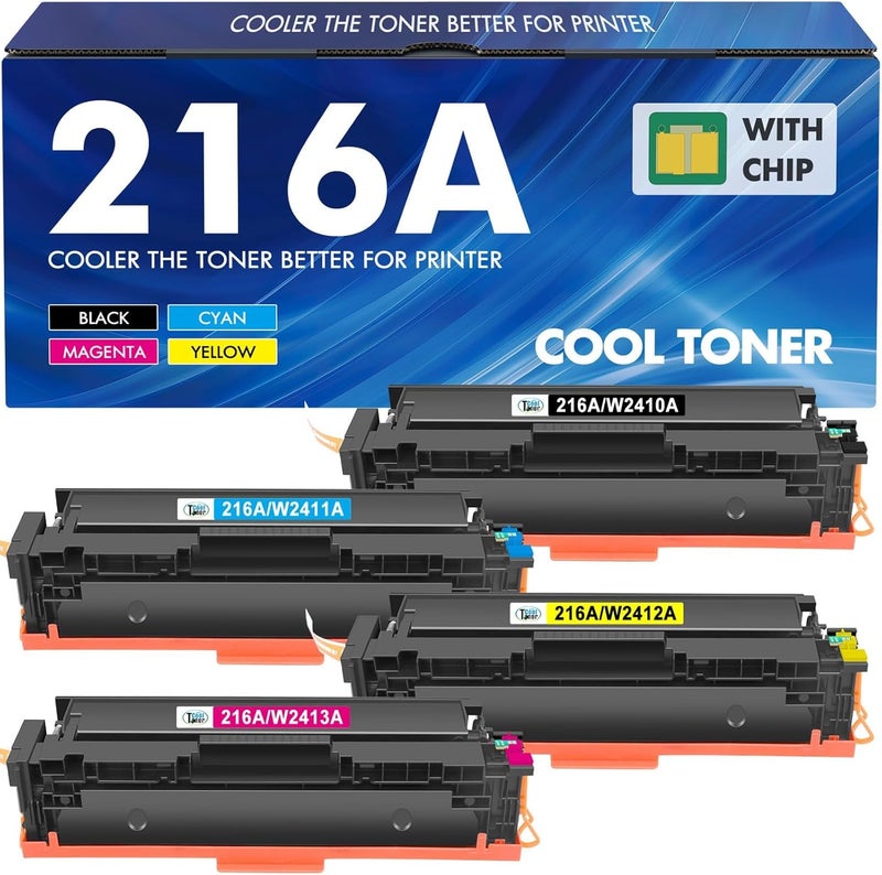 كول تونر مجموعة حبر 216A مع شريحة متوافقة مع HP 216A Color Laserjet Pro MFP M183fw M182n M182nw M155nw M155a M183 M182 M155 W2410A W2411A W2412A W2413A أسود سماوي أصفر أرجواني عبوة من 4 - Image 1