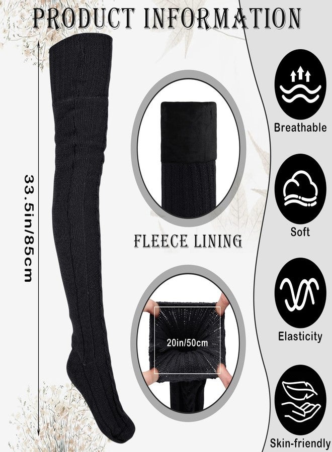 Suhine 1 Pair Women Fleece Lined Thigh High Sock over Knee Cable Knit Boot Sock Extra Long Winter Warm Thermal Stocking Leg Warmer (Black) - Image 2