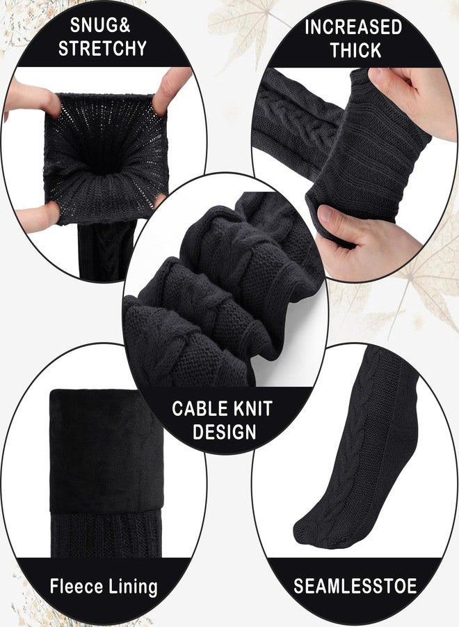 Suhine 1 Pair Women Fleece Lined Thigh High Sock over Knee Cable Knit Boot Sock Extra Long Winter Warm Thermal Stocking Leg Warmer (Black) - Image 3