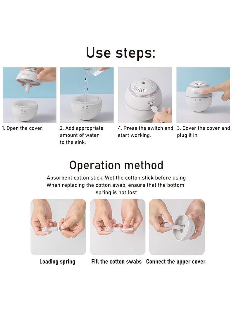 اتش 2 او مرطب USB، ضوء متدرج، شحن مريح، آمن للاستخدام، مرطب USB صغير للمنزل (أبيض) - Image 3