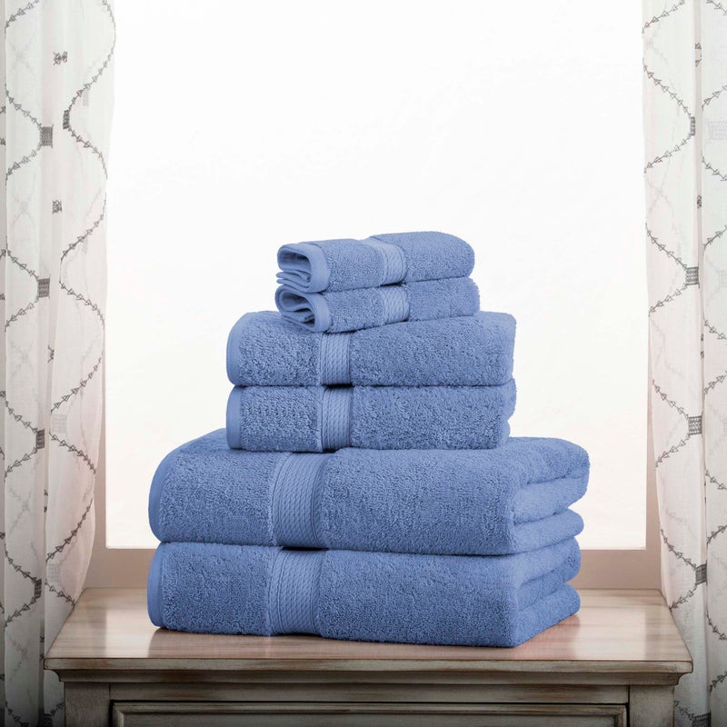 Superior Egyptian Cotton Pile 6 Piece Towel Set Includes 2 Bath 2 Hand 2 Face TowelsWashcloths Ultra Soft Luxury Towels Thick Plush Essentials Guest Bath Spa Hotel Bathroom Denim Blue