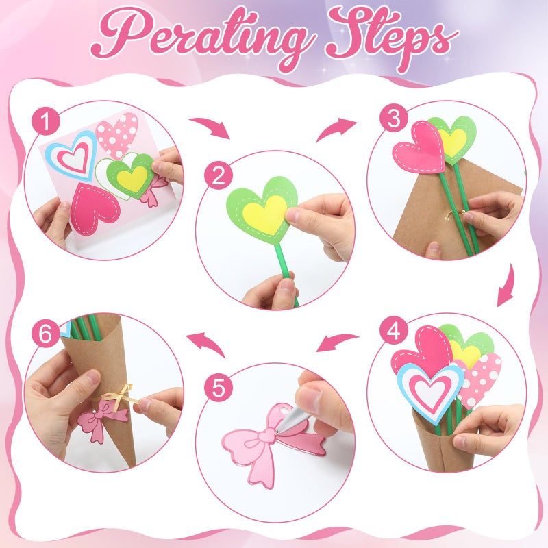 Motipuns 36 Set Valentine's Day Flower Bouquet Craft Kit Spring DIY Flower Paper Crafts Colorful Bouquets Make Your Own Thankful Gifts for Spring Handmade Project Home Activities - Image 4