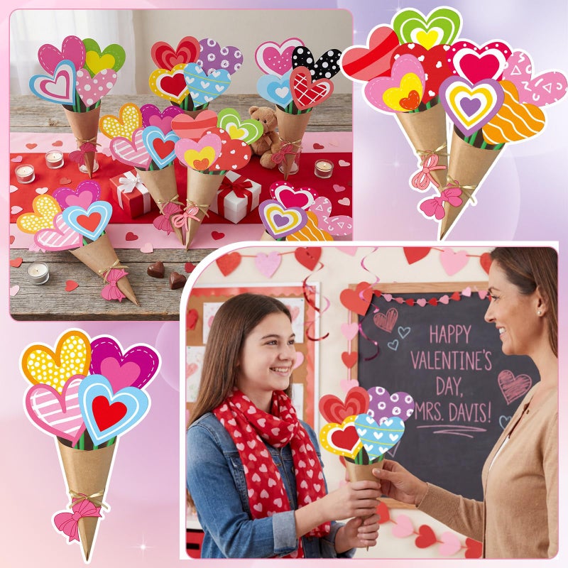 Motipuns 36 Set Valentine's Day Flower Bouquet Craft Kit Spring DIY Flower Paper Crafts Colorful Bouquets Make Your Own Thankful Gifts for Spring Handmade Project Home Activities - Image 5