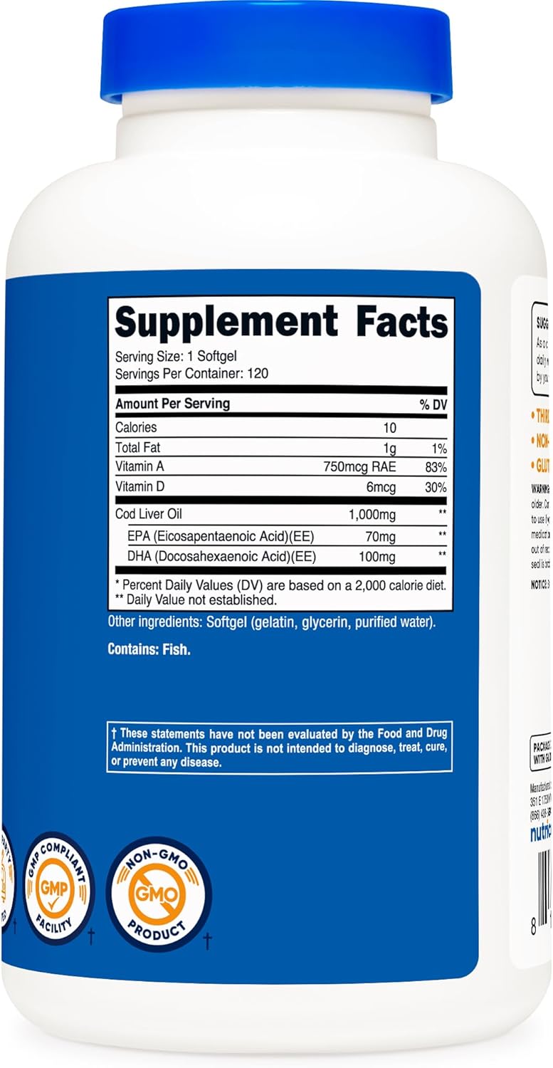 Nutricost Cod Liver Oil 1000mg 120 Softgels  NonGMO  Gluten Free - Image 5