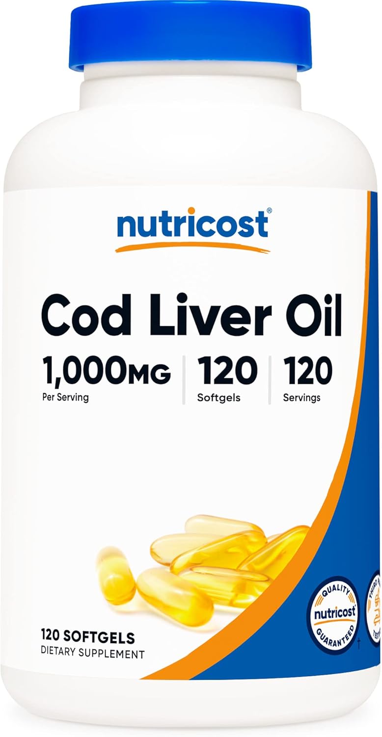 Nutricost Cod Liver Oil 1000mg 120 Softgels  NonGMO  Gluten Free - Image 1
