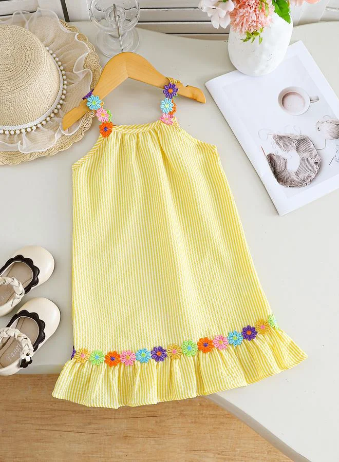 Take Two Girls Floral Embroidered Sleeveless Ruffle Hem Dress