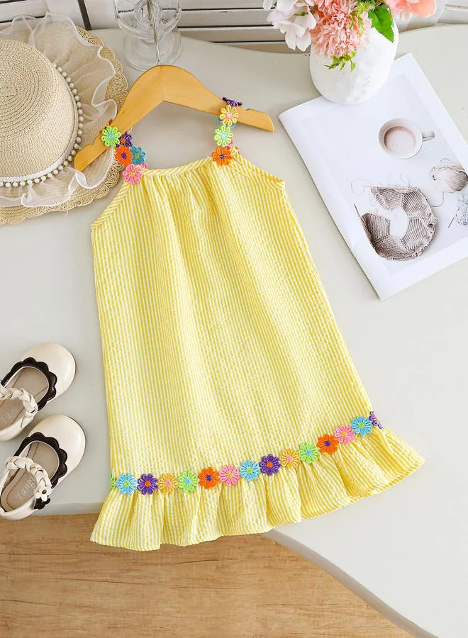Take Two Girls Floral Embroidered Sleeveless Ruffle Hem Dress