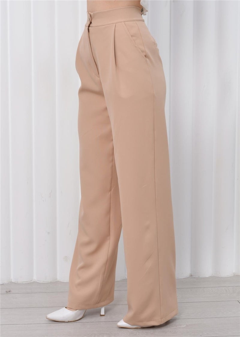 Nuseel Women's High Waist Palazzo Pants Cream  - Image 5