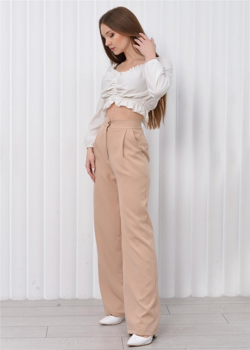 Nuseel Women's High Waist Palazzo Pants Cream  - Image 1
