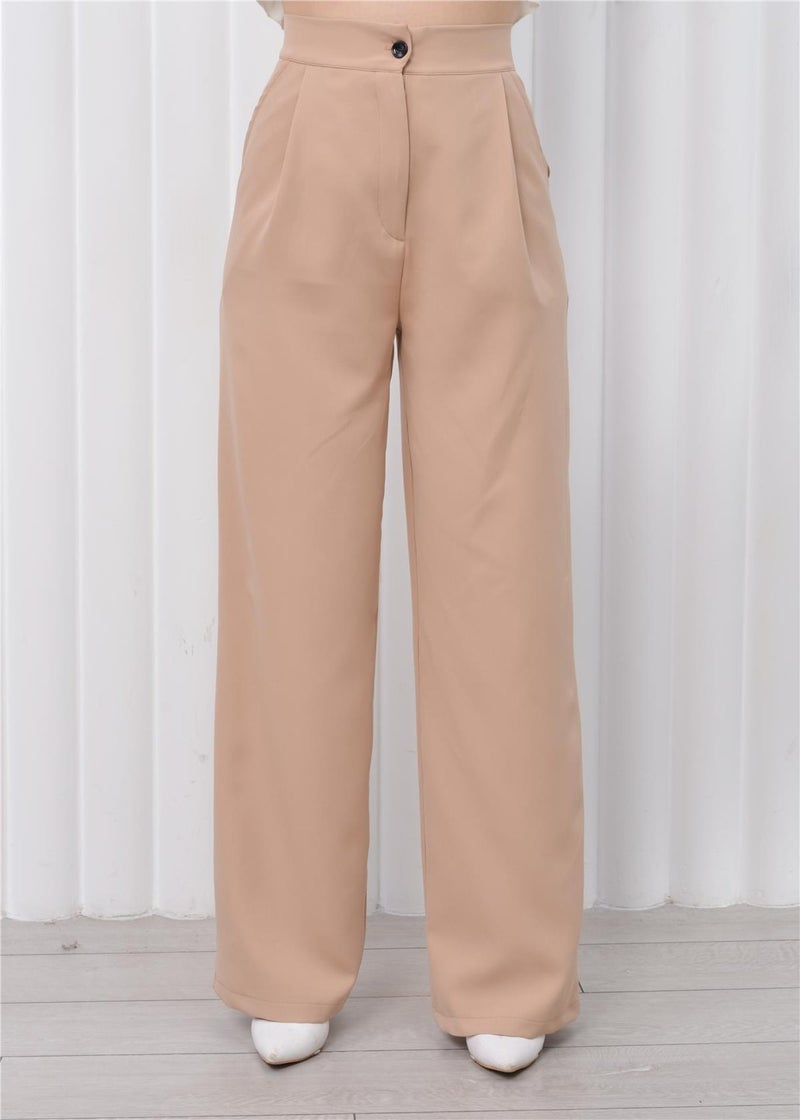 Nuseel Women's High Waist Palazzo Pants Cream  - Image 4
