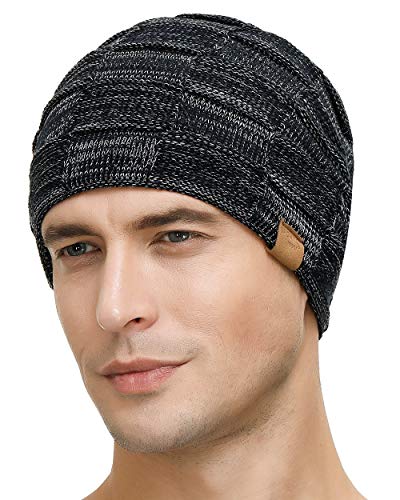 Vgogfly Slouchy Beanie for Men Winter Hats for Guys Cool Beanies Mens Lined Knit Warm Thick Skully Stocking Binie Hat Black/Navy - Image 3