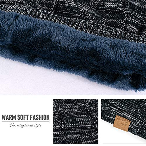Vgogfly Slouchy Beanie for Men Winter Hats for Guys Cool Beanies Mens Lined Knit Warm Thick Skully Stocking Binie Hat Black/Navy - Image 5