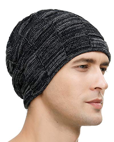 Vgogfly Slouchy Beanie for Men Winter Hats for Guys Cool Beanies Mens Lined Knit Warm Thick Skully Stocking Binie Hat Black/Navy - Image 2