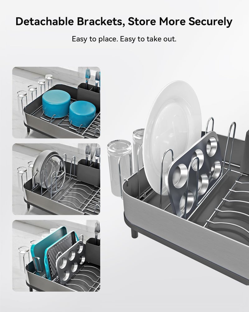 SUNLY Expandable Dish Drying Rack, Versatile Brackets for Pots & Pans, Space Saving Kitchen Drying Rack, Dish Racks for Kitchen Counter, Stainless Steel Dish Drainers with Extendable Spout, Black - Image 3