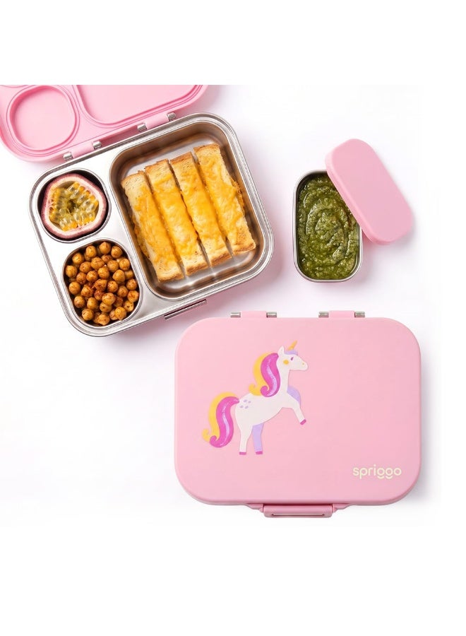 Spriggo Vault Pro Kids Lunch Box with Side Scoop, Unicorn - Image 1