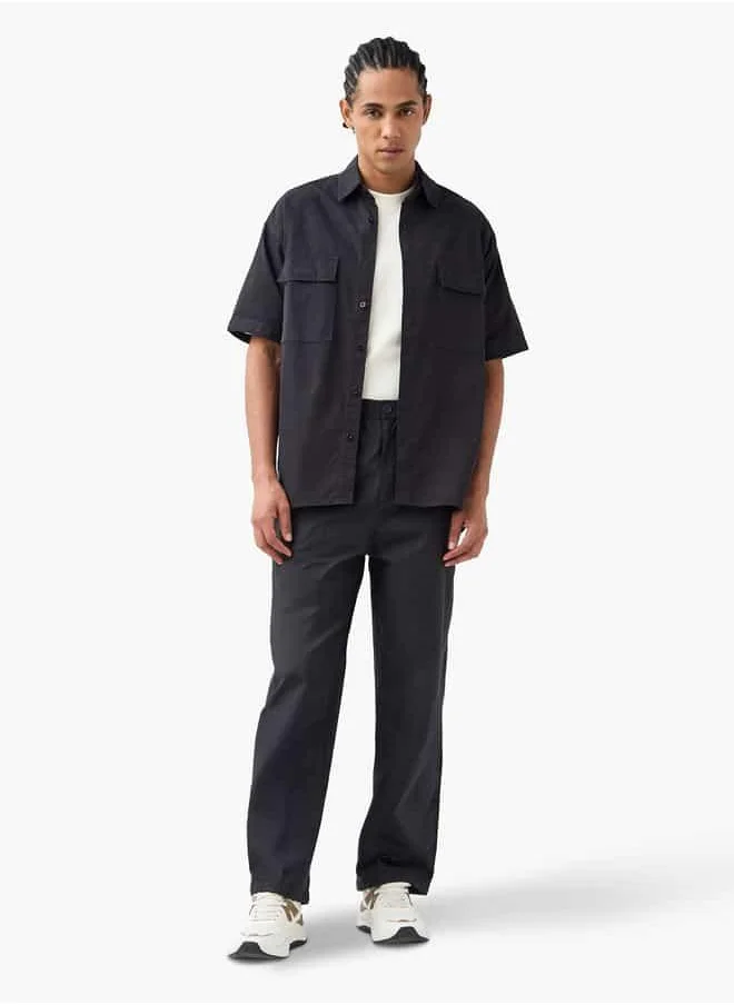 SP Characters Regular Fit Collared Shirt with Short Sleeves and Chest Pockets