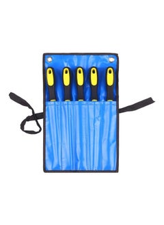 NIBEMINENT 5-Piece File Set With Storage Bag Black/Yellow/Blue 6inch  - Image 1