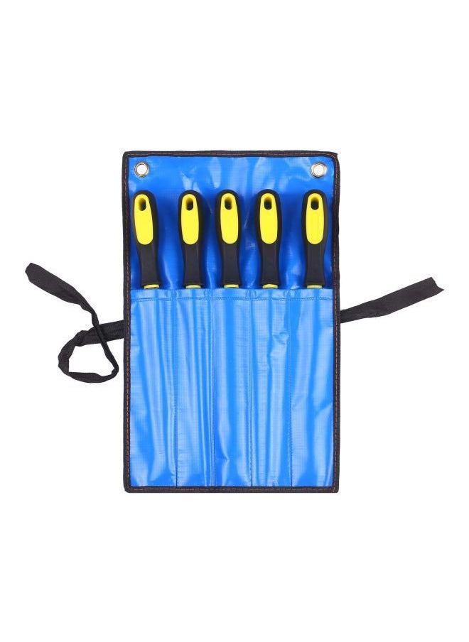 NIBEMINENT 5-Piece File Set With Storage Bag Black/Yellow/Blue 6inch  - Image 1