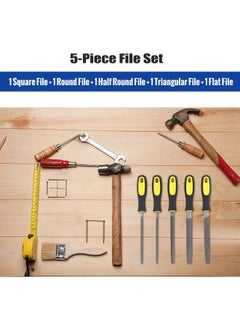 NIBEMINENT 5-Piece File Set With Storage Bag Black/Yellow/Blue 6inch  - Image 4