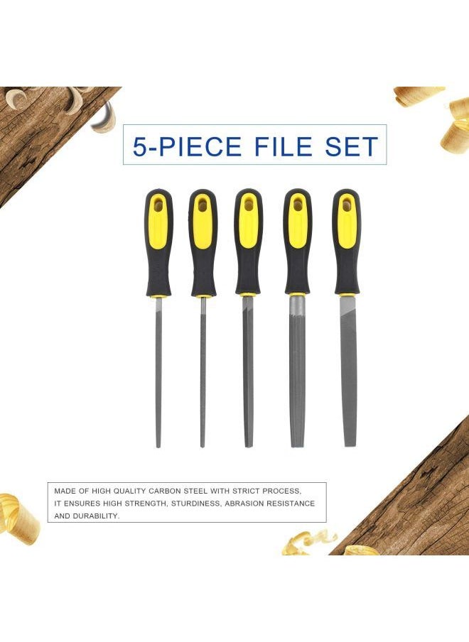 NIBEMINENT 5-Piece File Set With Storage Bag Black/Yellow/Blue 6inch  - Image 5