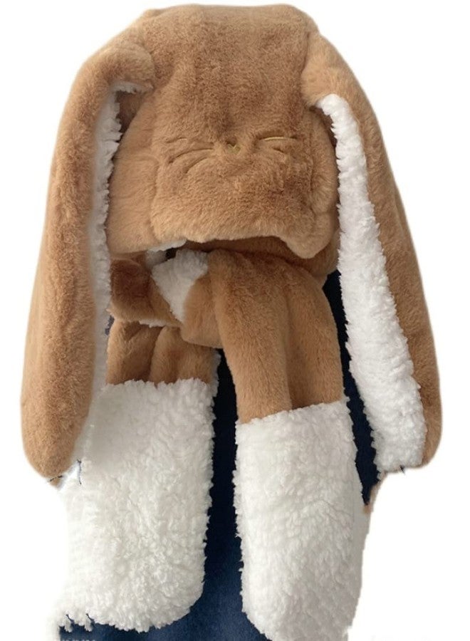 Caistre Women Cute Rabbit Ear Plush Beanie Cap Outdoor Fluffy Bunny Hat Scarf Set Indoor Warm Thick Fleece Animal Hoodie, Beige, M - Image 2