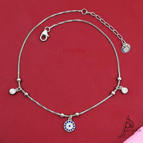 Parnika 925 Evil Eye Star Foral CZ Leaf Charms Anklet in Pure 92.5 Sterling Silver for Girls & Women | Certificate of Authenticity | Valentines Gift for Her | (One Pair - Heart with Inifinity) - Image 3