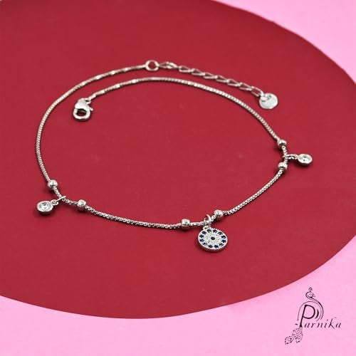 Parnika 925 Evil Eye Star Foral CZ Leaf Charms Anklet in Pure 92.5 Sterling Silver for Girls & Women | Certificate of Authenticity | Valentines Gift for Her | (One Pair - Heart with Inifinity) - Image 2