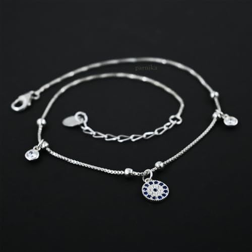 Parnika 925 Evil Eye Star Foral CZ Leaf Charms Anklet in Pure 92.5 Sterling Silver for Girls & Women | Certificate of Authenticity | Valentines Gift for Her | (One Pair - Heart with Inifinity) - Image 4