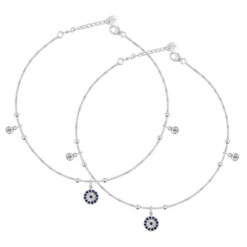 Parnika 925 Evil Eye Star Foral CZ Leaf Charms Anklet in Pure 92.5 Sterling Silver for Girls & Women | Certificate of Authenticity | Valentines Gift for Her | (One Pair - Heart with Inifinity) - Image 1
