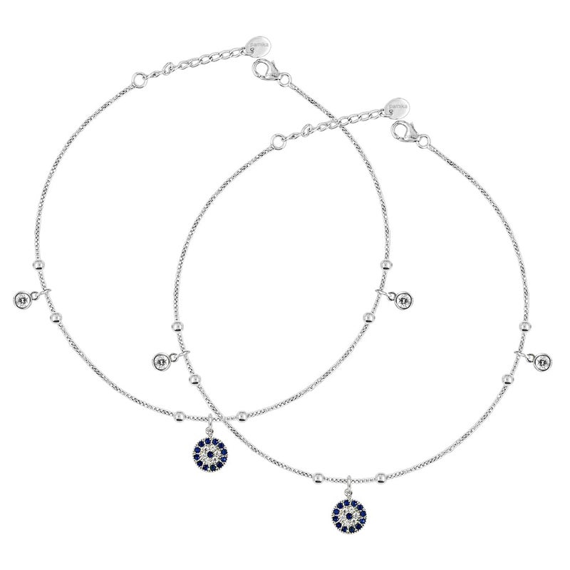 Parnika 925 Evil Eye Star Foral CZ Leaf Charms Anklet in Pure 92.5 Sterling Silver for Girls & Women | Certificate of Authenticity | Valentines Gift for Her | (One Pair - Heart with Inifinity) - Image 5