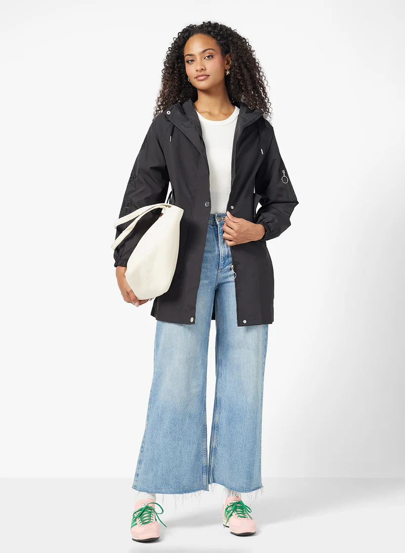 جينجر Oversize Hooded Longline Parka Jacket