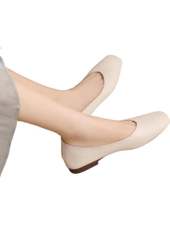 Zhr Women'S Flats, Gentle Style, Versatile, Soft Flat Sole, Peas Shoes, Retro Square Toe, Lightweight Slip-On Women'S Shoes, Ah122, Beige, Size 36 - Image 2