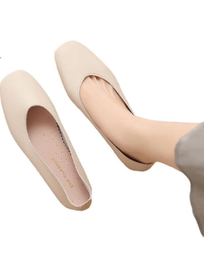 Zhr Women'S Flats, Gentle Style, Versatile, Soft Flat Sole, Peas Shoes, Retro Square Toe, Lightweight Slip-On Women'S Shoes, Ah122, Beige, Size 36 - Image 3