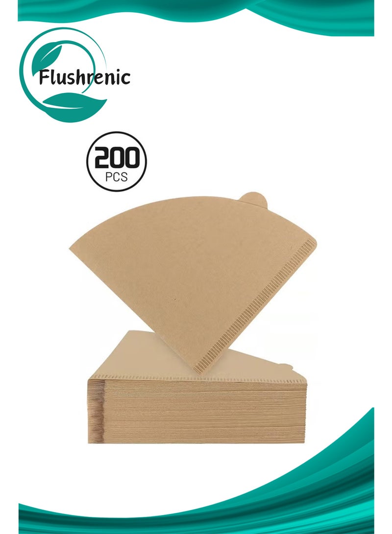 Flushrenic 200 Pcs Cone Coffee Filters, Coffee Paper Filter V60 Size 02, Disposable Natural Paper Filters 2-4 Cup,  Cone Filters for Pour Over and Drip Coffee Maker - Image 1