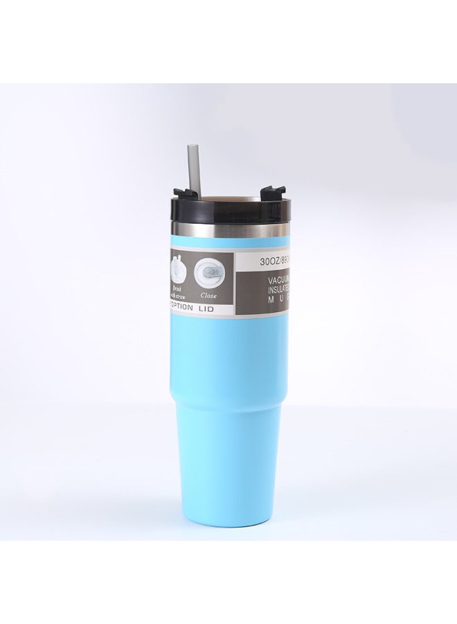 30oz Stainless Steel Vacuum Cup Double-layer Vacuum Car Cup Large Capacity Cold-keeping Ice Heater Cup Car Straw Cup
