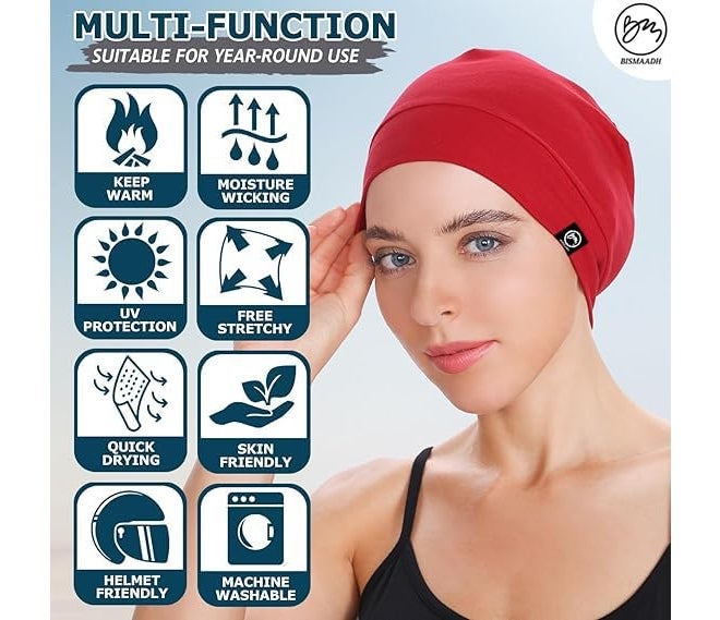BISMAADH Cooling Cotton Skull Caps for Men Women, Lightweight Beanie Sleep Hats Breathable Helmet Liner - Image 3