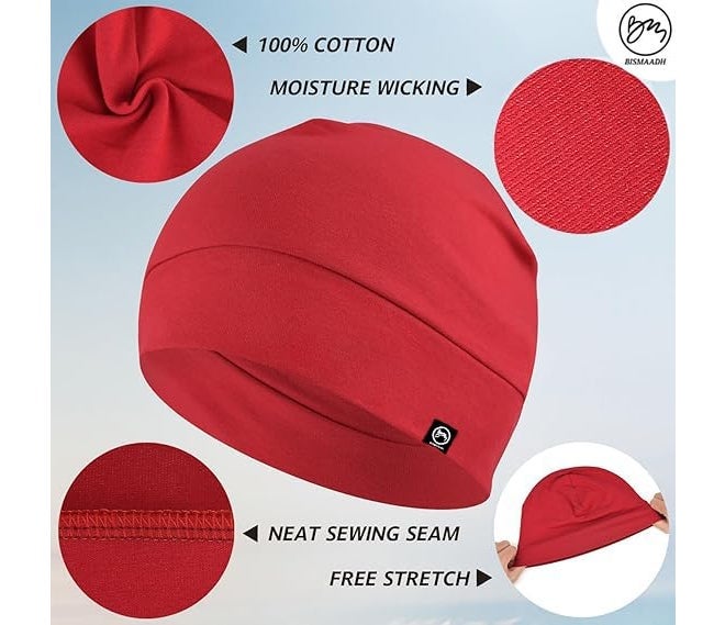BISMAADH Cooling Cotton Skull Caps for Men Women, Lightweight Beanie Sleep Hats Breathable Helmet Liner - Image 2