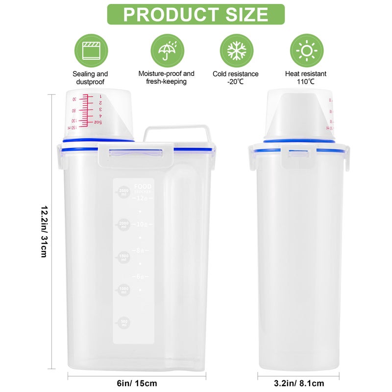 HNNJCK 2 Pcs 5.5Lbs Rice Dispenser Storage Containers, Rice Container with Measuring Cup & Pour Spout, Kitchen Plastic Airtight Container for Cereal, Grain, Flour, Sugar, Oatmeal, Dry Pet Dog Food - Image 2