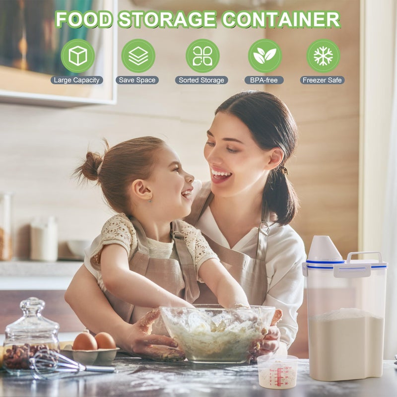 HNNJCK 2 Pcs 5.5Lbs Rice Dispenser Storage Containers, Rice Container with Measuring Cup & Pour Spout, Kitchen Plastic Airtight Container for Cereal, Grain, Flour, Sugar, Oatmeal, Dry Pet Dog Food - Image 4