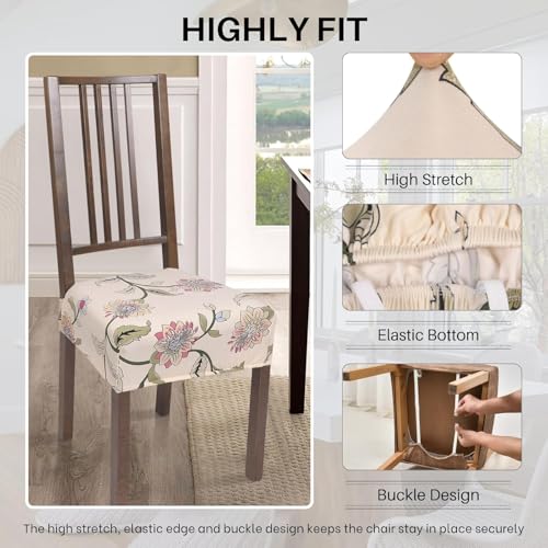 SearchI Stretch Dining Chair Seat Covers Set of 4 Soft Removable Washable Seat Covers for Dining Chairs Dining Room Seat Cover Protector RearCovered Brown Flowers - Image 3