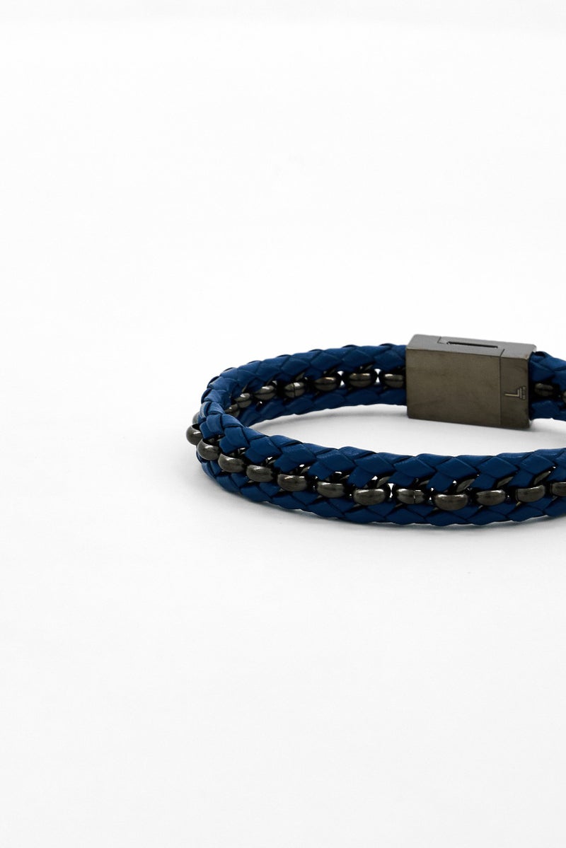 POLICE Men Fashionable Leather Bracelet, Blue - Image 4