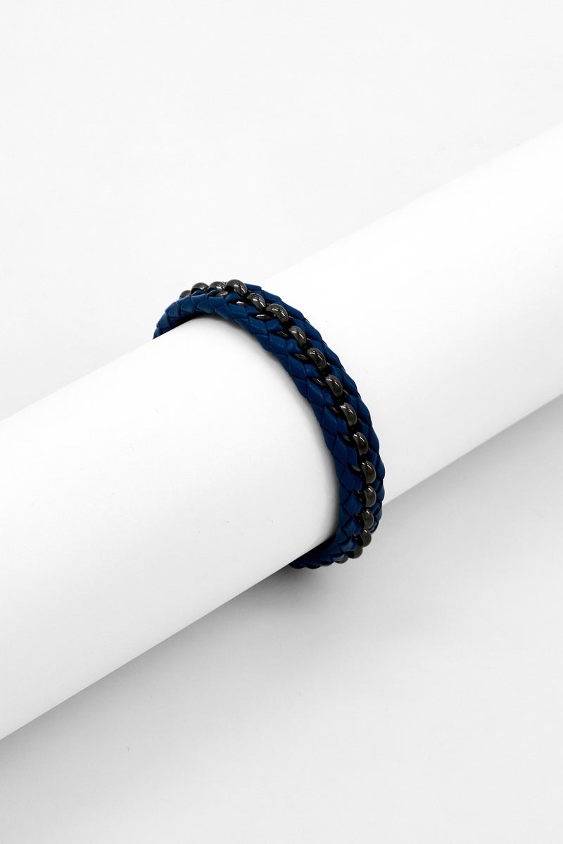 POLICE Men Fashionable Leather Bracelet, Blue - Image 1